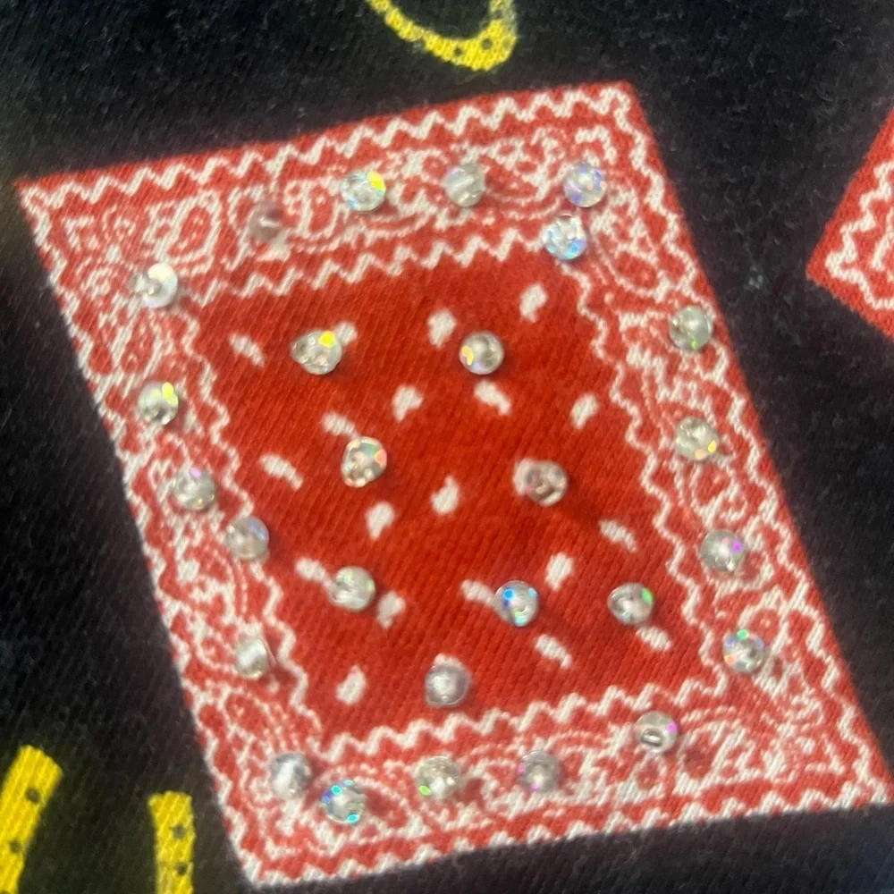 Vintage Women’s Large Western Shirt Boots Bandana Cowgirl Couture Cotton Beaded - Picture 6 of 11